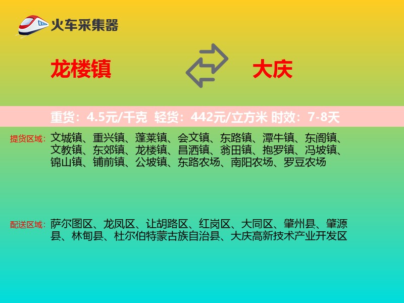 龙楼镇到大庆物流专线