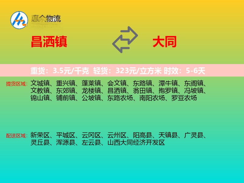 昌洒镇到大同物流专线