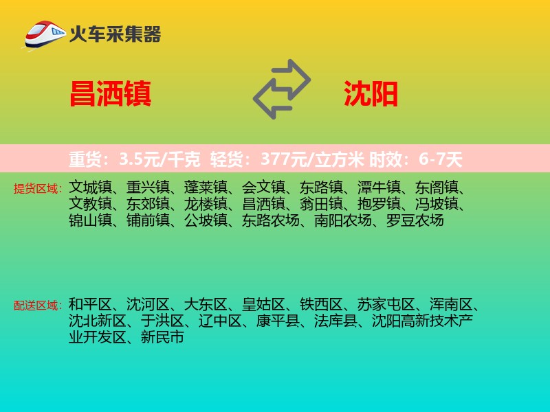 昌洒镇到沈阳物流专线