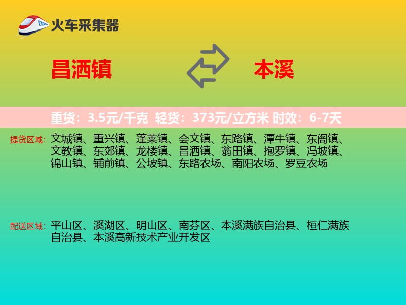 昌洒镇到本溪物流专线