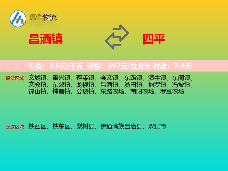 昌洒镇到四平物流专线