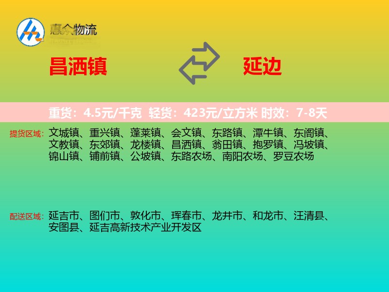 昌洒镇到延边物流专线