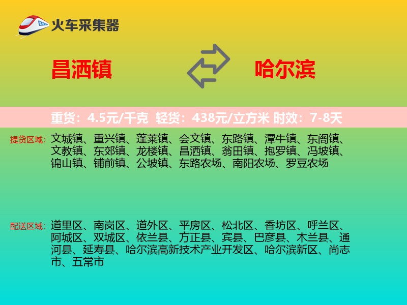 昌洒镇到哈尔滨物流专线