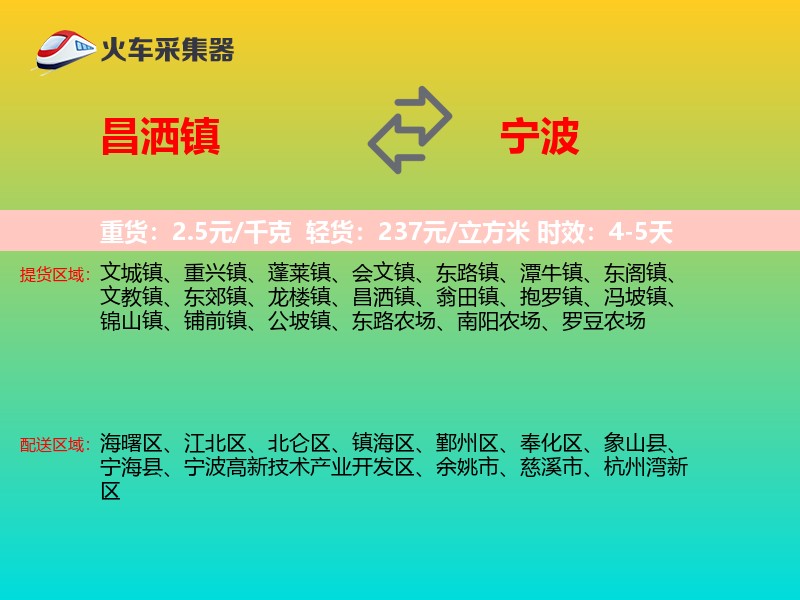 昌洒镇到宁波物流专线