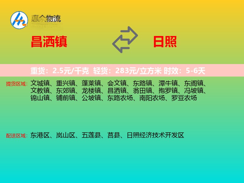 昌洒镇到日照物流专线