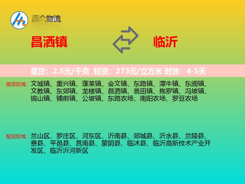 昌洒镇到临沂物流专线