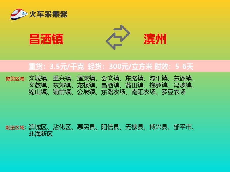 昌洒镇到滨州物流专线