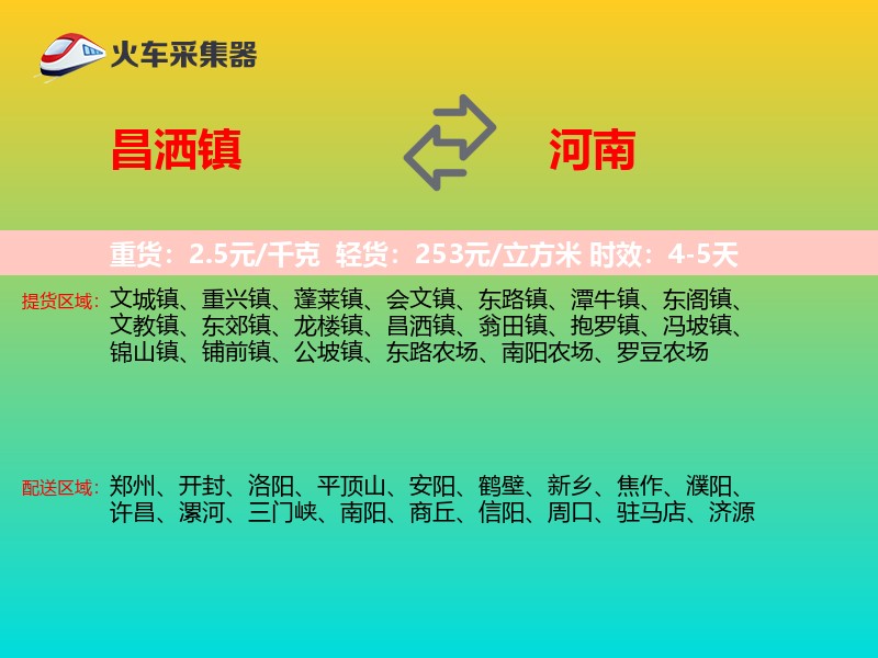 昌洒镇到河南物流专线