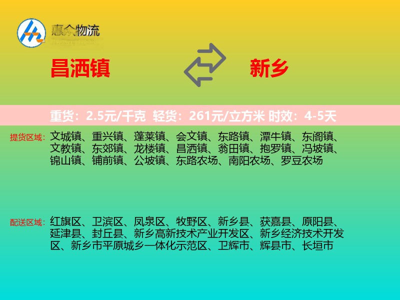 昌洒镇到新乡物流专线