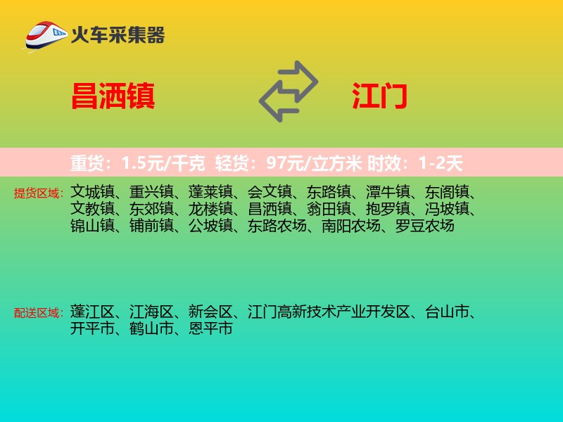 昌洒镇到江门物流专线