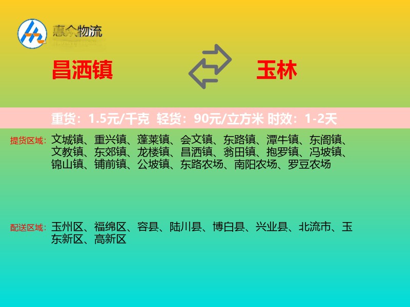 昌洒镇到玉林物流专线