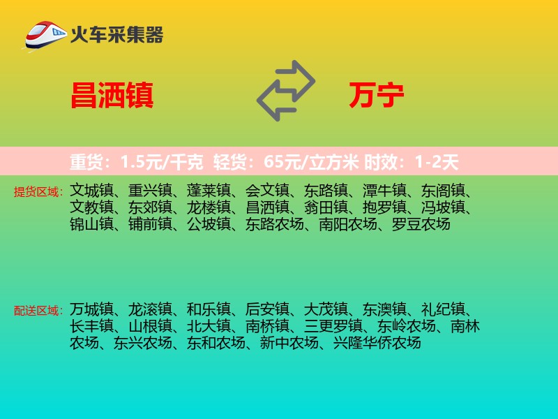 昌洒镇到万宁物流专线