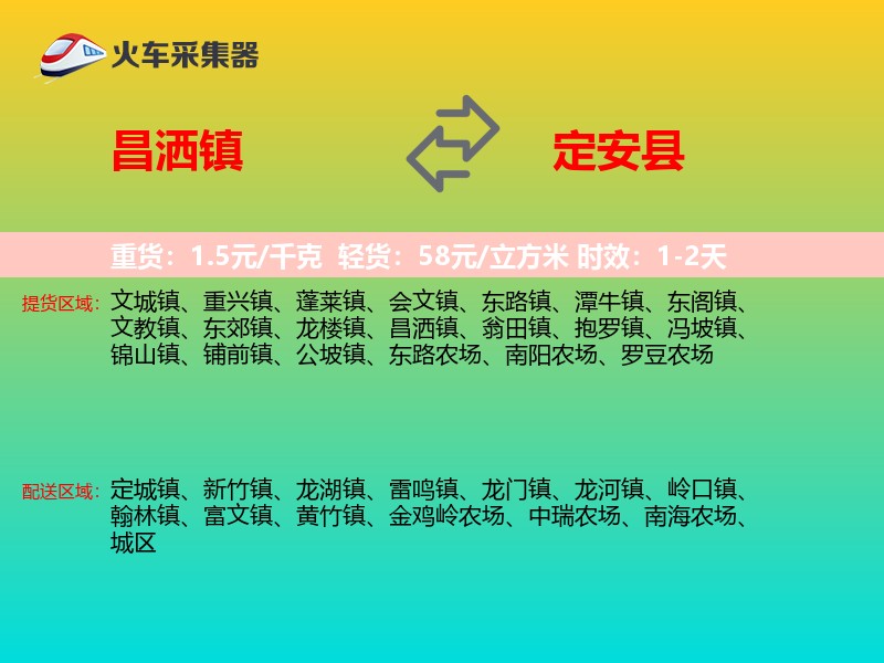 昌洒镇到定安县物流专线