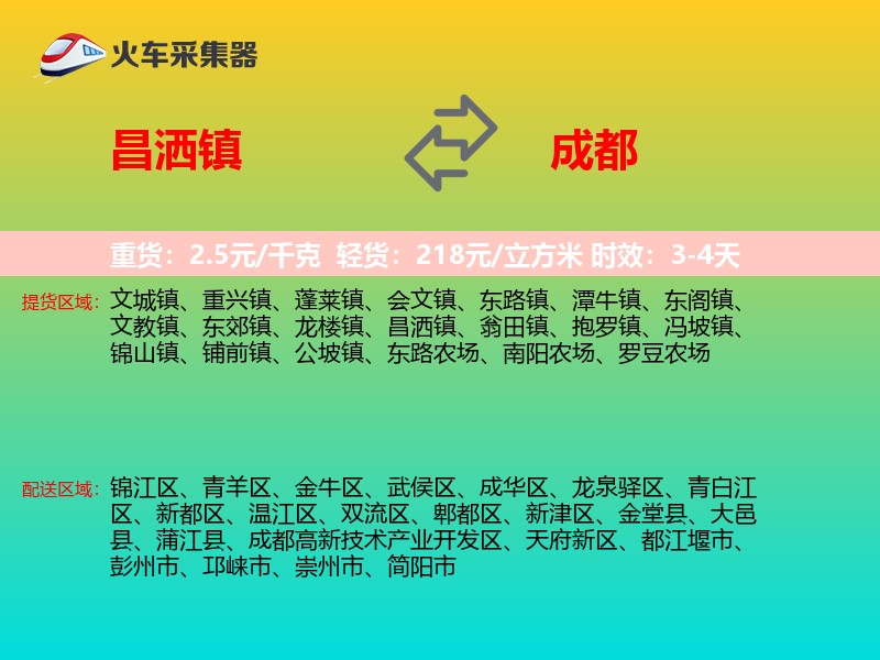 昌洒镇到成都物流专线