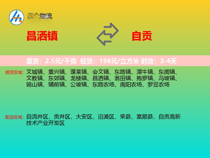 昌洒镇到自贡物流专线