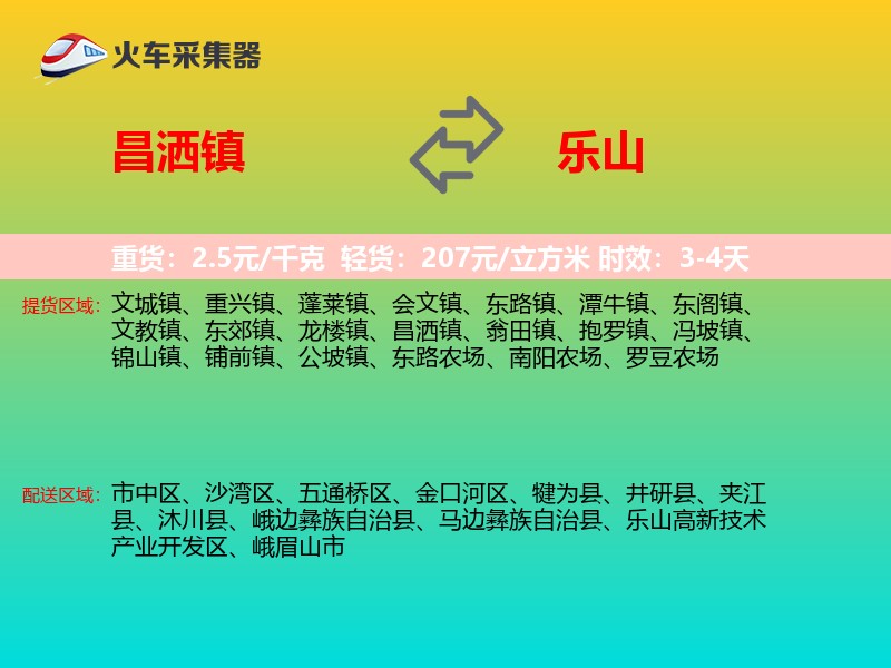 昌洒镇到乐山物流专线