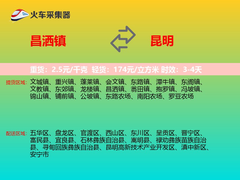 昌洒镇到昆明物流专线