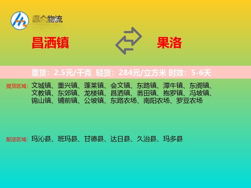 昌洒镇到果洛物流专线