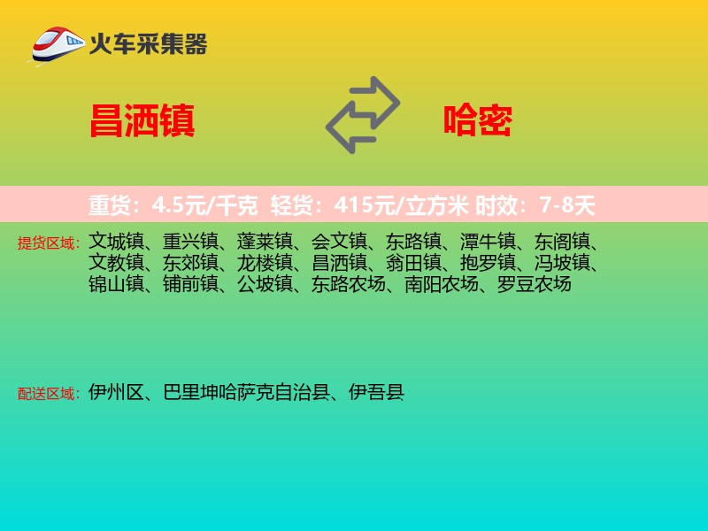 昌洒镇到哈密物流专线