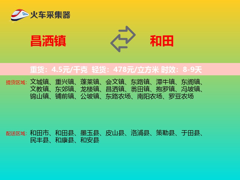 昌洒镇到和田物流专线