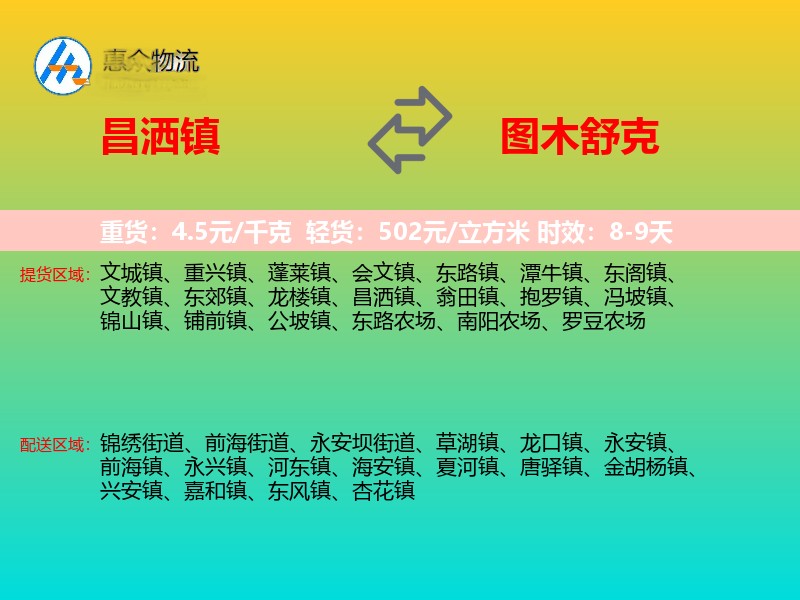 昌洒镇到图木舒克物流专线