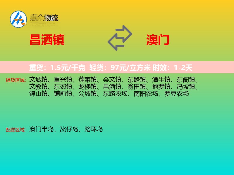 昌洒镇到澳门轿车托运