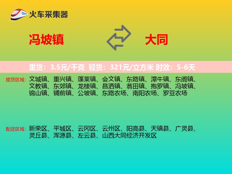 冯坡镇到大同物流专线