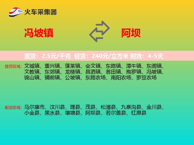 冯坡镇到阿坝物流专线
