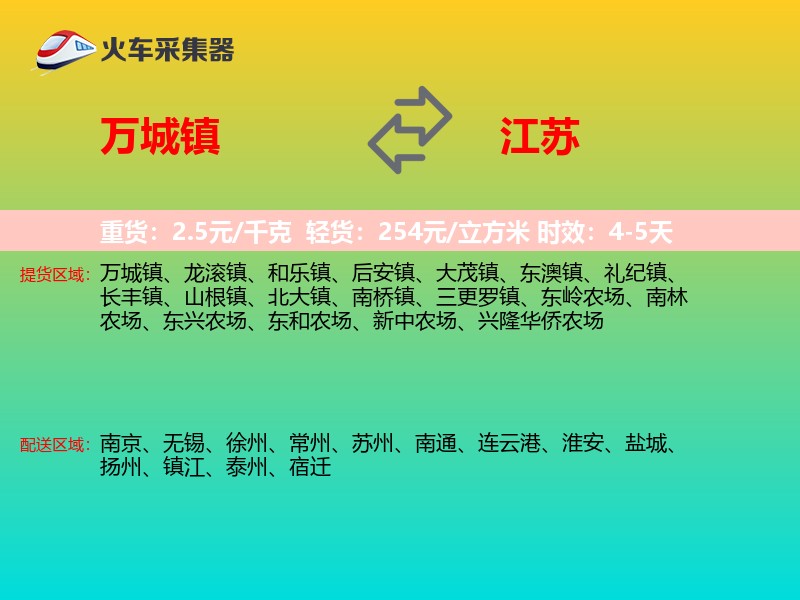 万城镇到江苏物流专线