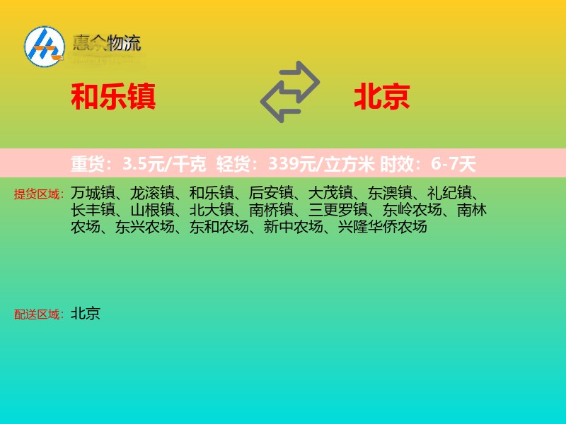 和乐镇到北京轿车托运