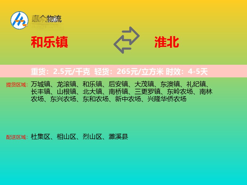 和乐镇到淮北物流专线