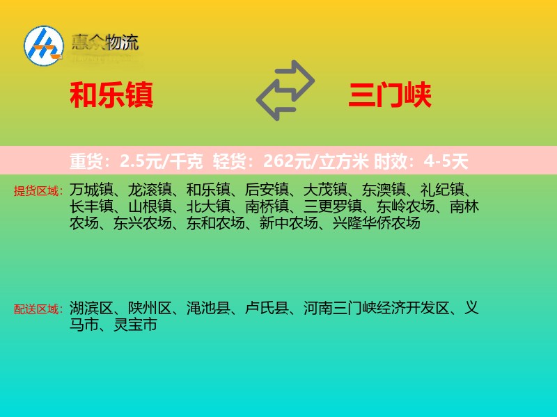 和乐镇到三门峡物流专线