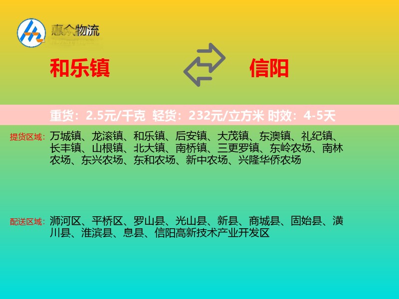 和乐镇到信阳物流专线