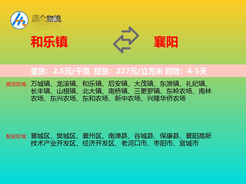 和乐镇到襄阳物流专线