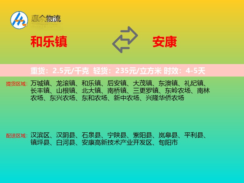 和乐镇到安康物流专线