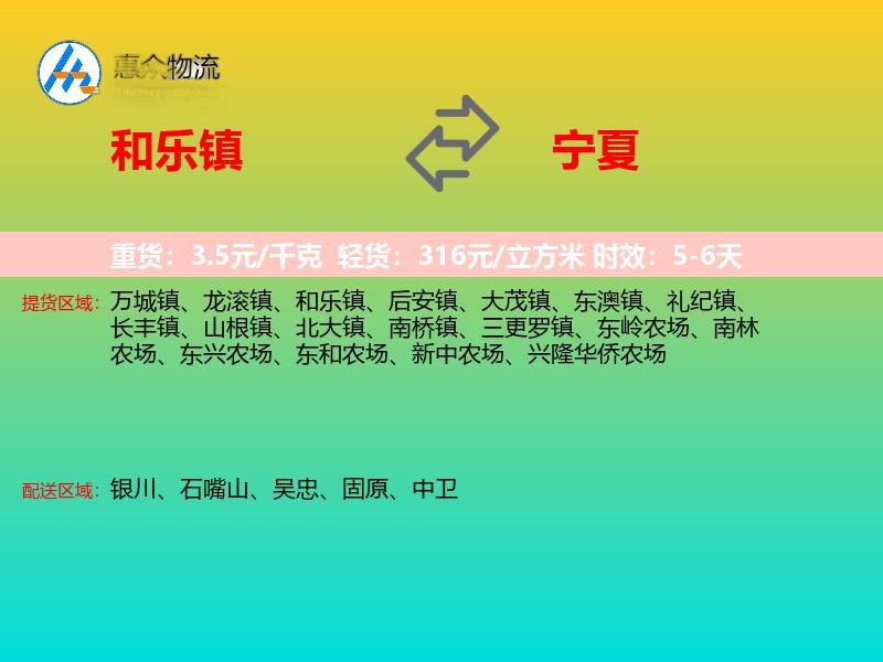 和乐镇到宁夏物流专线