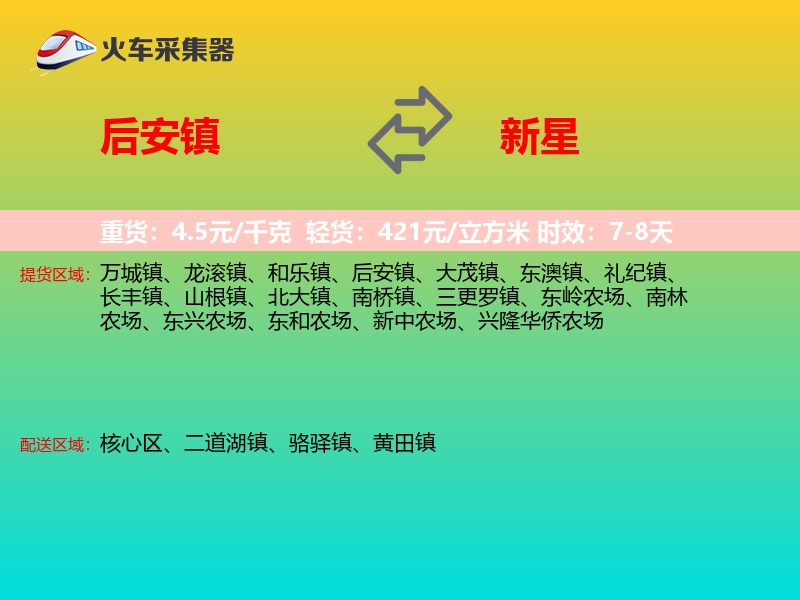 后安镇到新星物流专线