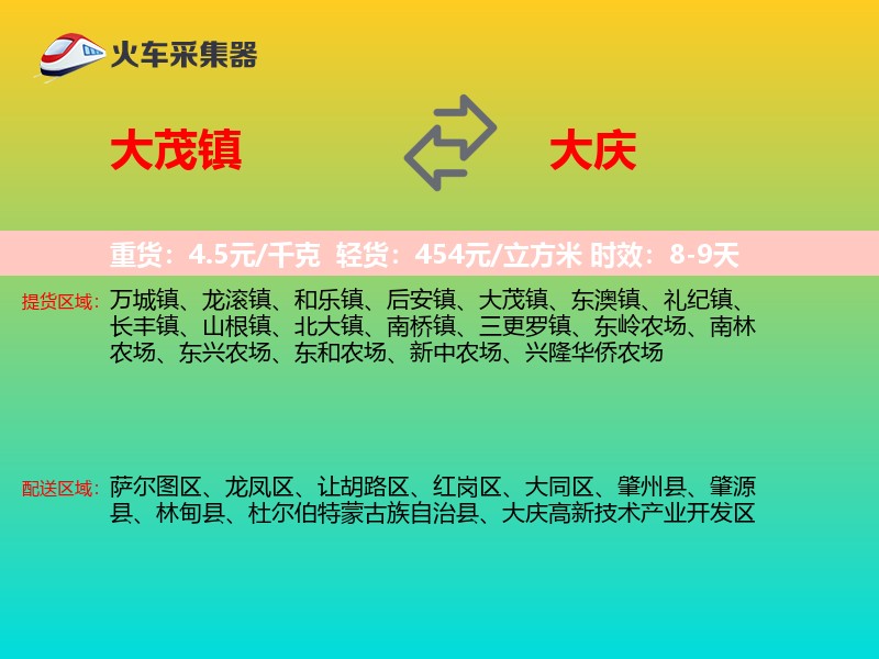 大茂镇到大庆物流专线