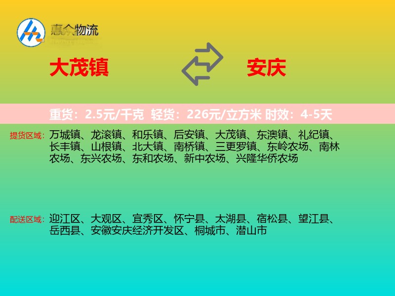 大茂镇到安庆物流专线