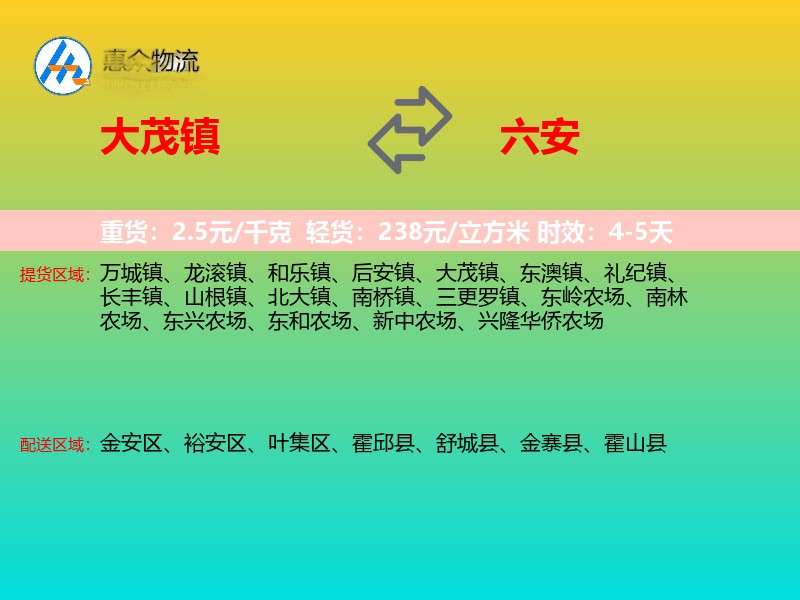 大茂镇到六安物流专线
