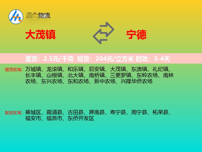 大茂镇到宁德物流专线