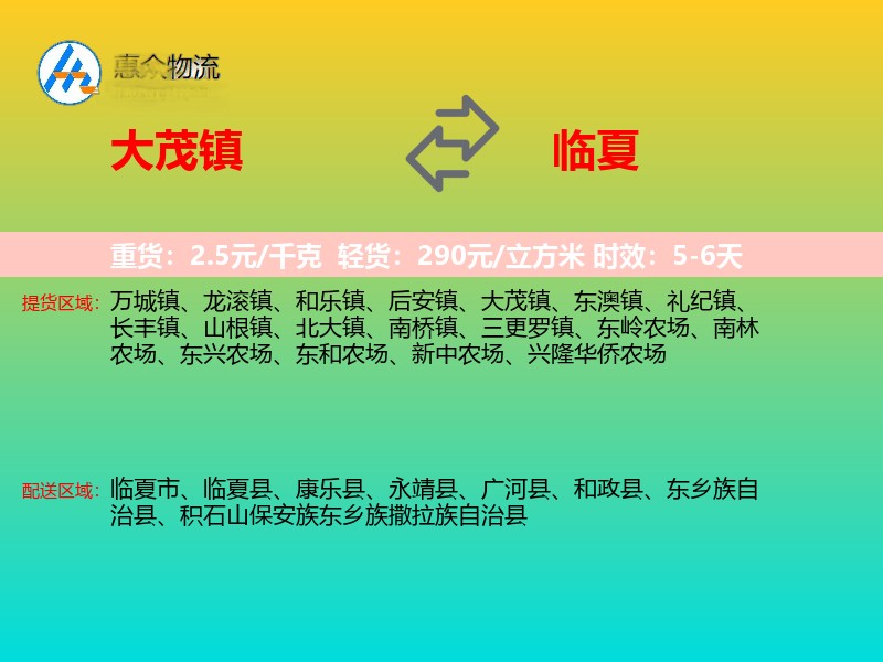 大茂镇到临夏物流专线