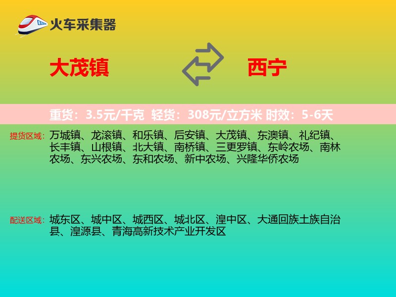 大茂镇到西宁物流专线