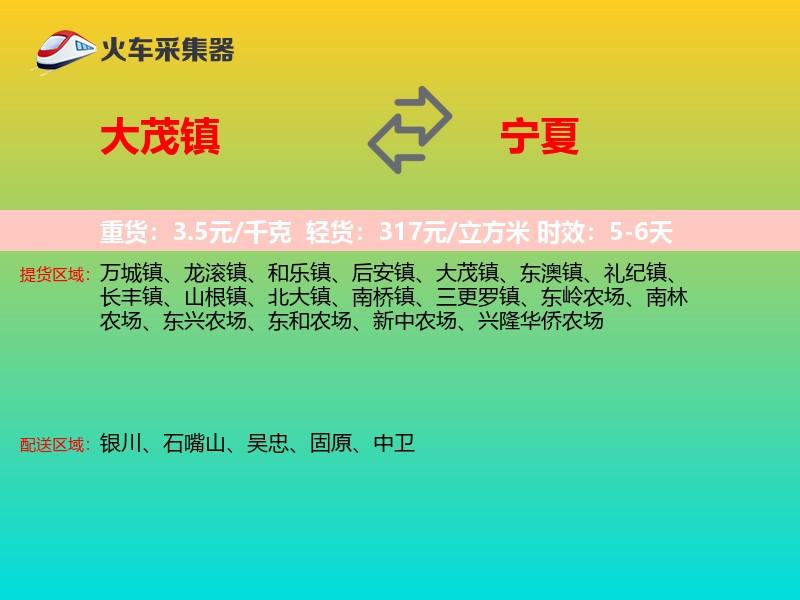 大茂镇到宁夏物流专线