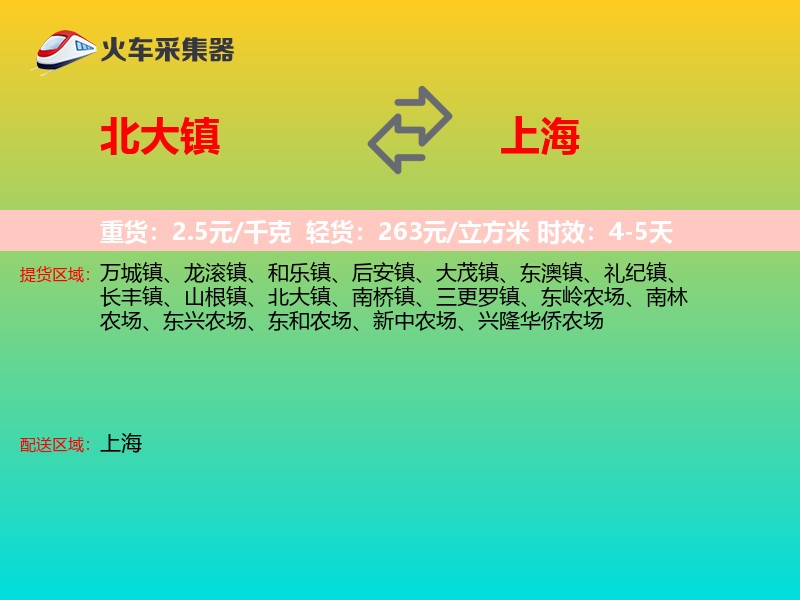 北大镇到上海物流专线