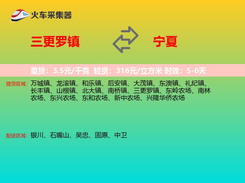 三更罗镇到宁夏物流专线