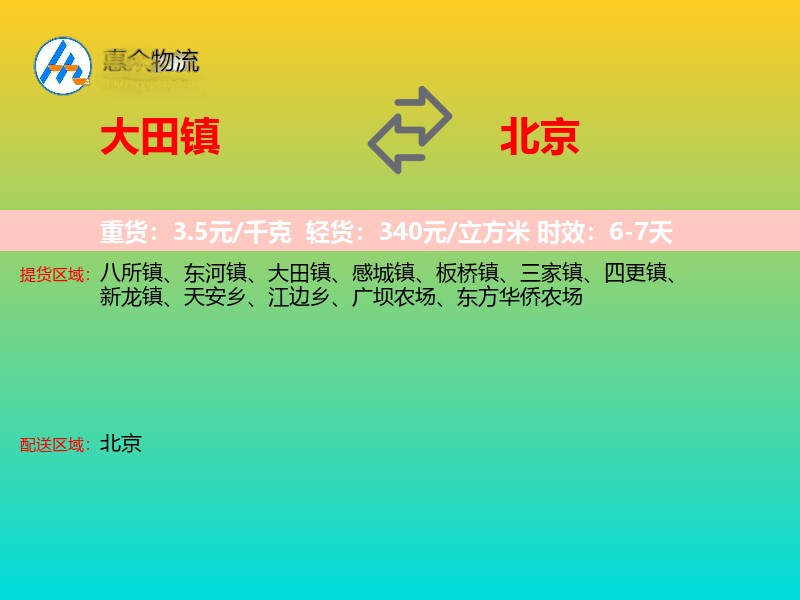 大田镇到北京物流专线