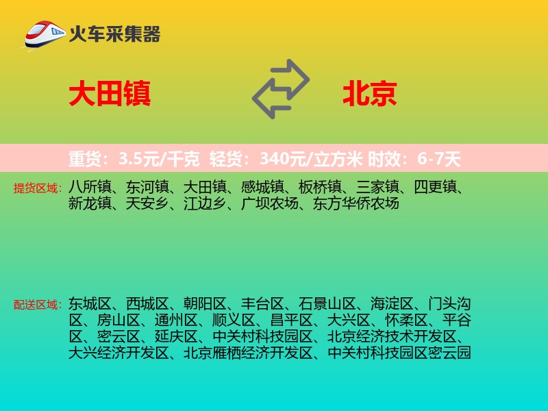 大田镇到北京物流专线