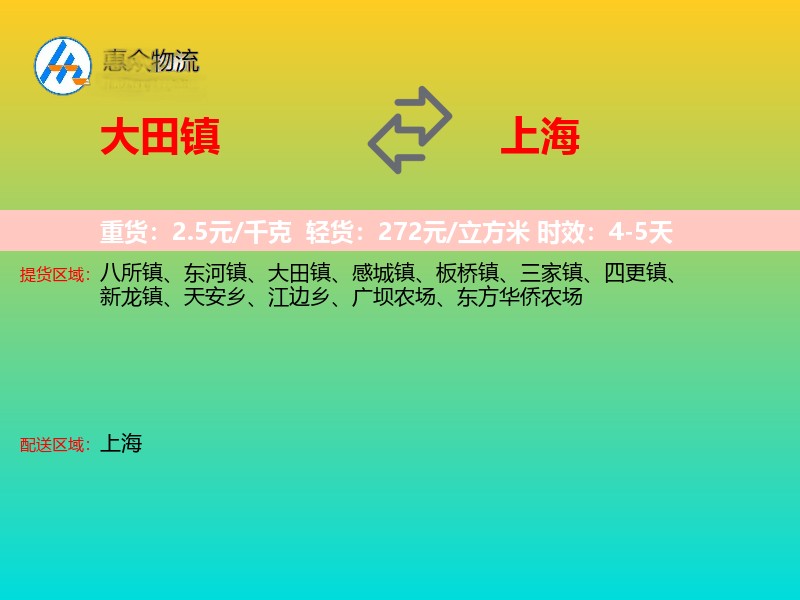 大田镇到上海物流专线