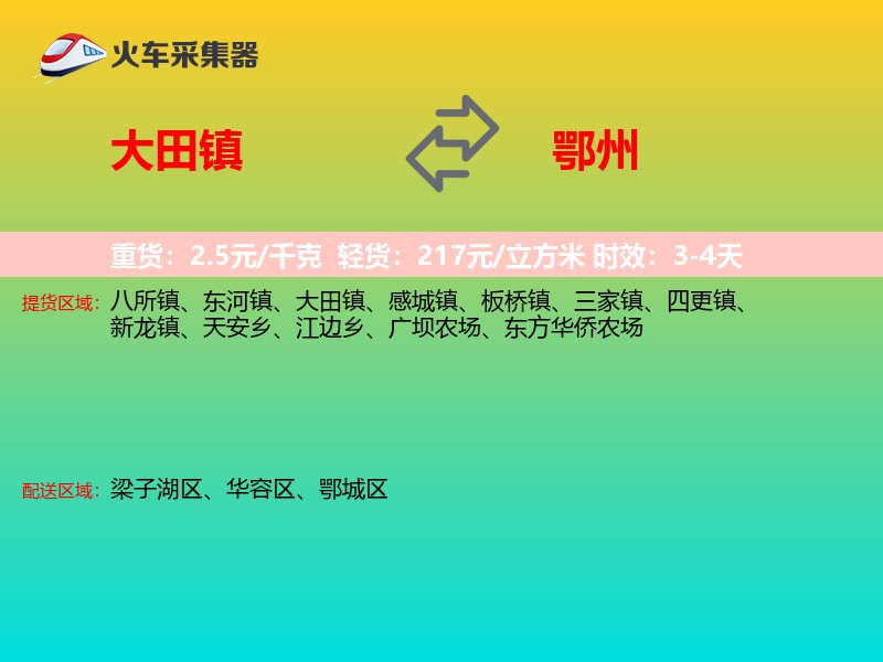 大田镇到鄂州物流专线